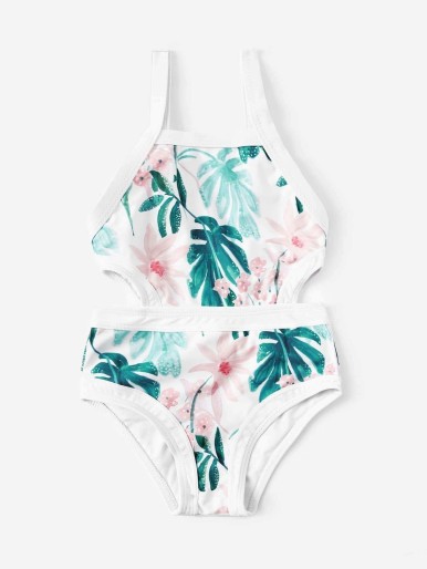 Toddler Girls Random Tropical Cut-out One Piece Swimwear