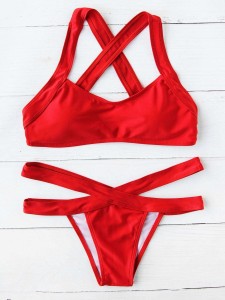 Criss Cross Top With Cut-Out Bikini Set