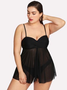 Plus Split Mesh Swim Dress Set