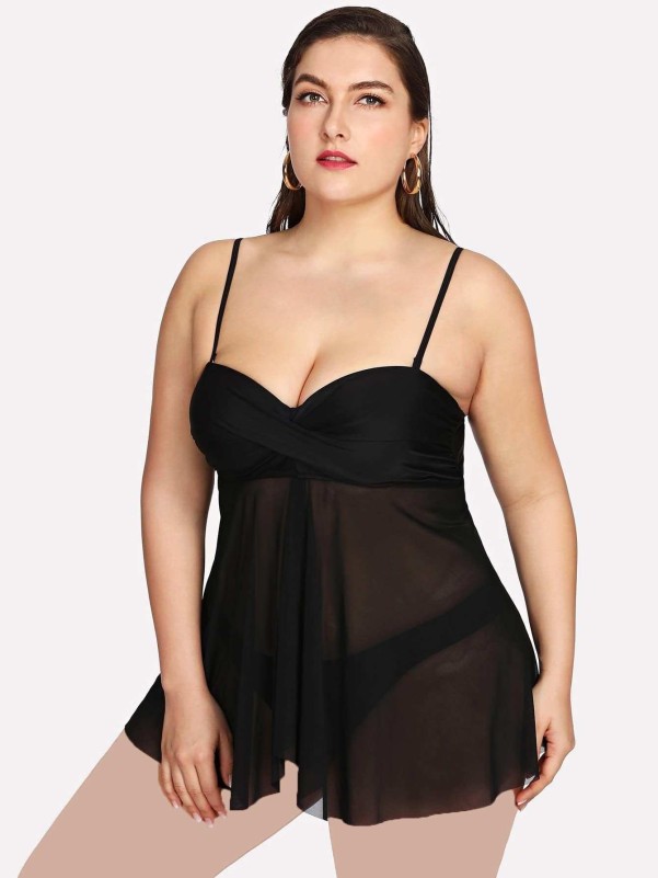 Plus Split Mesh Swim Dress Set