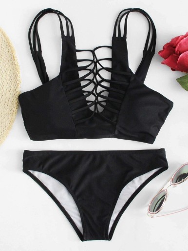 Strappy Self Tie Cut-Out Top Bikini Set