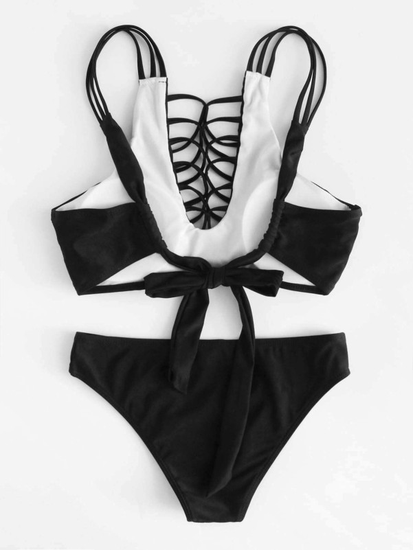 Strappy Self Tie Cut-Out Top Bikini Set