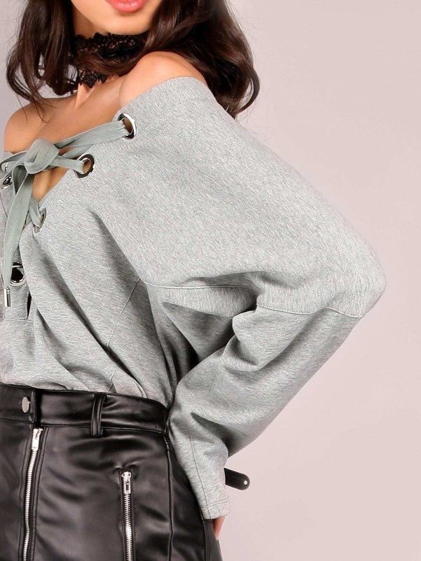 Grey lace outlet up sweater