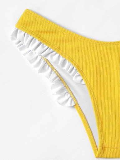 Ruffle Trim Bandeau Top With High Cut Bikini