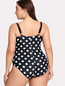 Plus Polka Dot Pattern Plunge One Piece Swimsuit