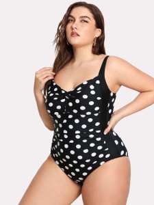 Plus Polka Dot Pattern Plunge One Piece Swimsuit