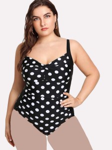 Plus Polka Dot Pattern Plunge One Piece Swimsuit