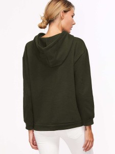 Army Green Alien Print Hooded Sweatshirt