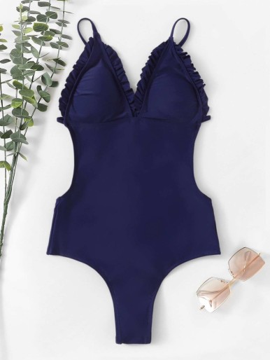 Fringe trim Open swimsuits with one piece