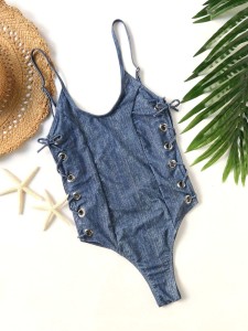 Lace-up Backless Scoop Neck One Piece Swimsuit