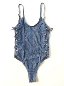 Lace-up Backless Scoop Neck One Piece Swimsuit