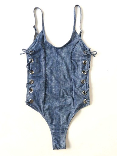 Lace-up Backless Scoop Neck One Piece Swimsuit