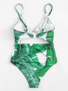 Knot Cutout Front Tropical Swimsuit