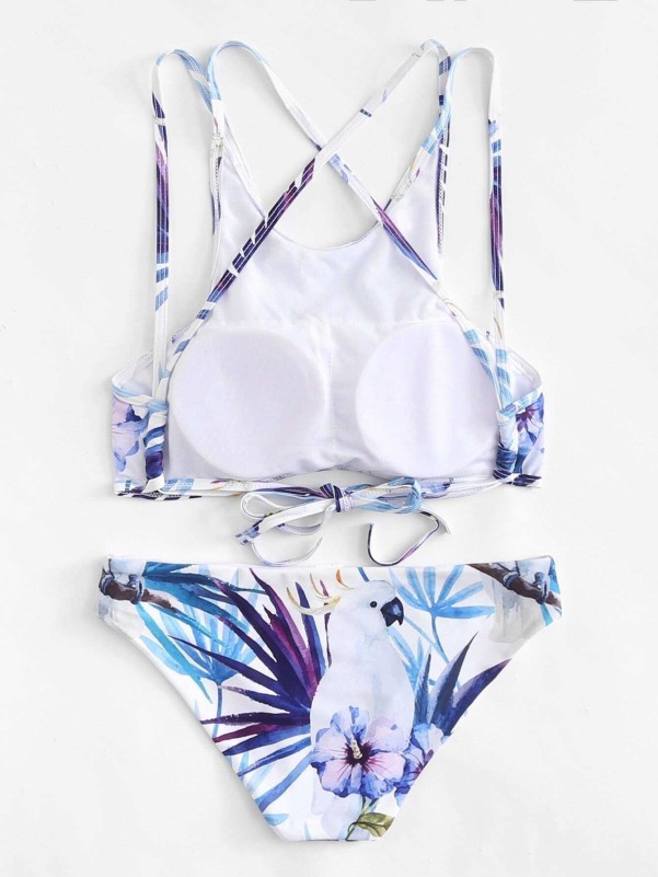 Leaf Print Cross Back Bikini Set