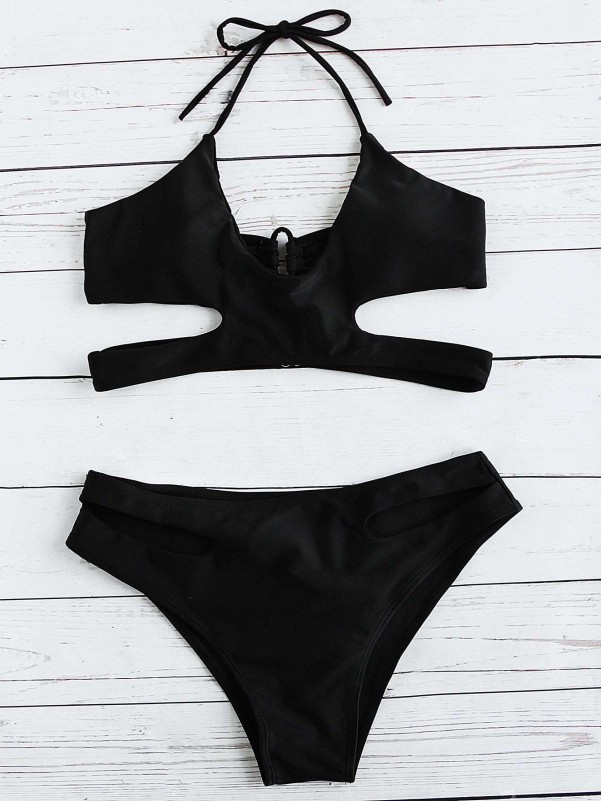 Halter Top With Cut Out Bikini Set