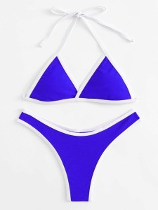 Triangle Halter Top With High Cut Bikini Set