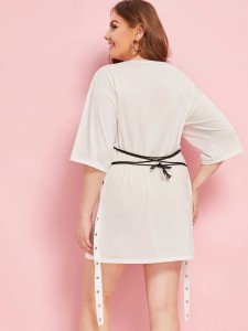 Plus Letter Print Tie Back Ribbon Side Tee