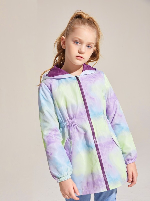 SHEIN Girls Zip Up Tie Dye Hooded Winter Coat