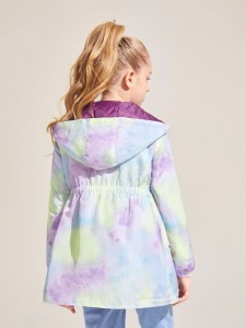 SHEIN Girls Zip Up Tie Dye Hooded Winter Coat