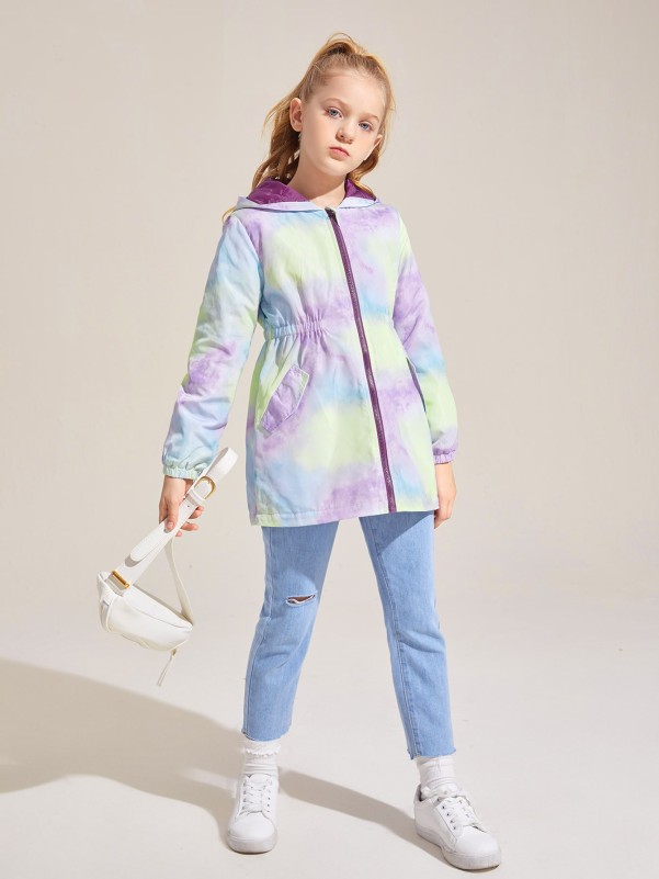 SHEIN Girls Zip Up Tie Dye Hooded Winter Coat