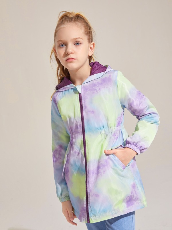 SHEIN Girls Zip Up Tie Dye Hooded Winter Coat