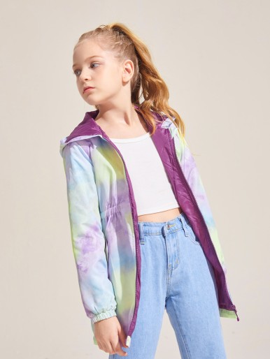 SHEIN Girls Zip Up Tie Dye Hooded Winter Coat