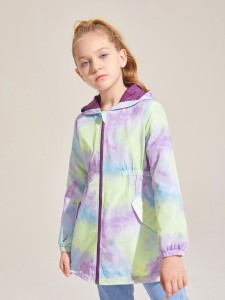 SHEIN Girls Zip Up Tie Dye Hooded Winter Coat