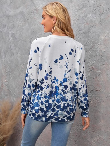 EMERY ROSE Floral Print Raglan Sleeve Sweatshirt