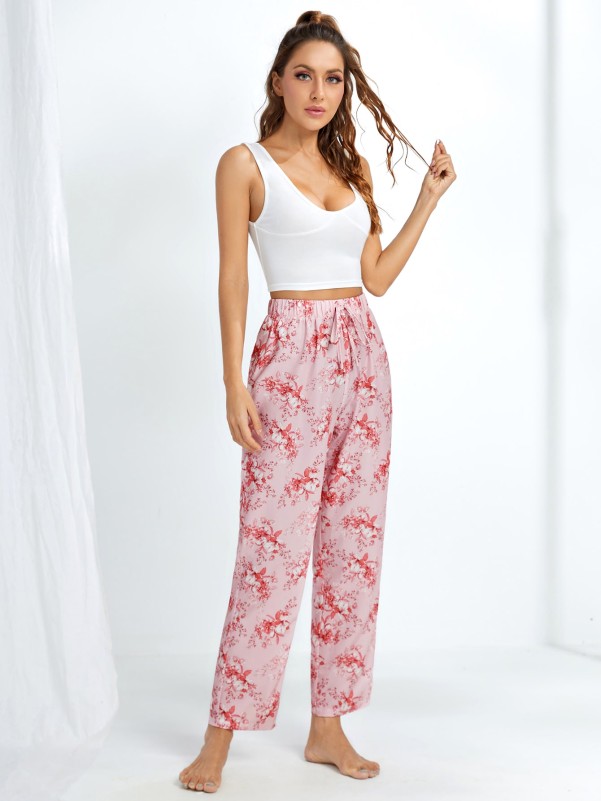 Scoop Neck Tank Top With Floral Pants Pajama Set