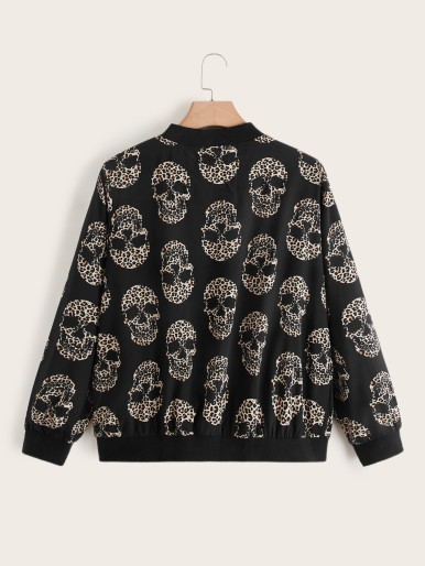 EMERY ROSE Plus Leopard Skeleton Print Zip Up Bomber Jacket