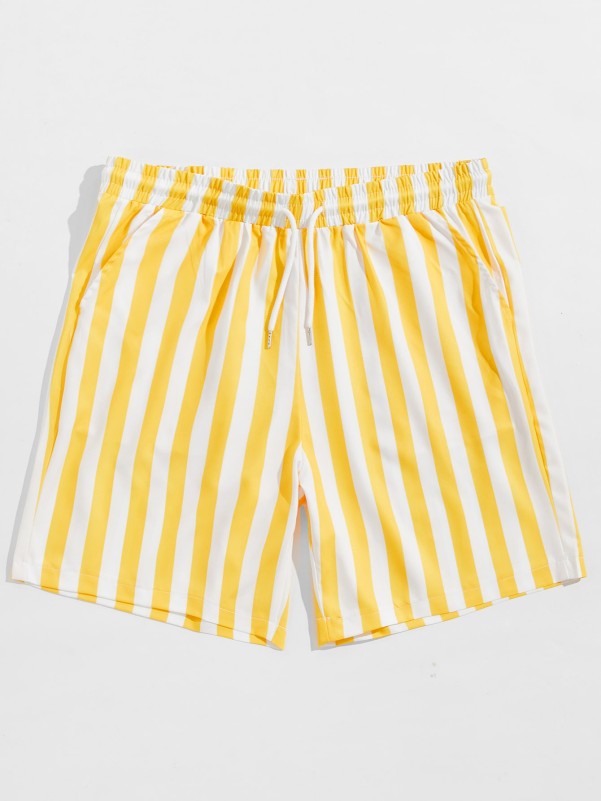 ROMWE Guys Striped Drawstring Shorts