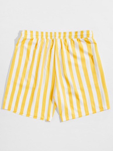 ROMWE Guys Striped Drawstring Shorts