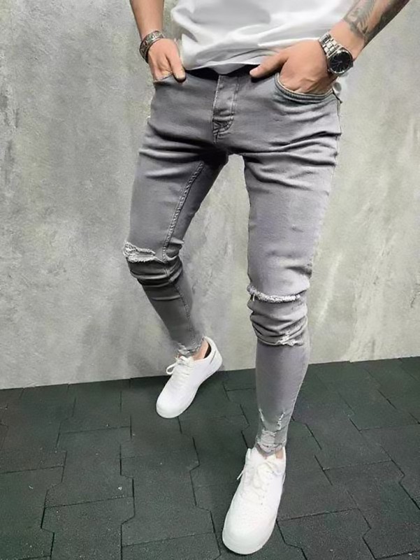 Men Ripped Hidden Pocket Jeans