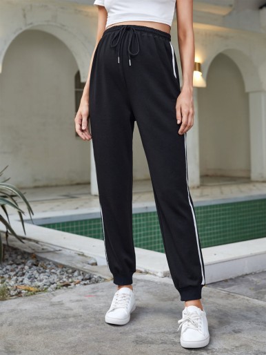 SHEIN Maternity Contrast Side Seam Drawstring Waist Pants