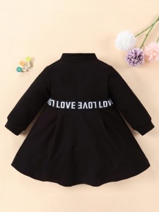 Baby Half Zip Letter Tape Panel Sweatshirt Dress