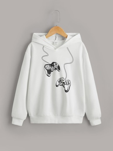 SHEIN Boys Graphic Print Drop Shoulder Hoodie