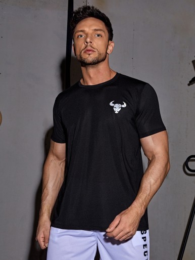 Men Reflective Bull Print Sports Tee