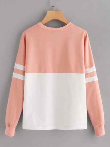 Two Tone Varsity Striped Sleeve Pullover