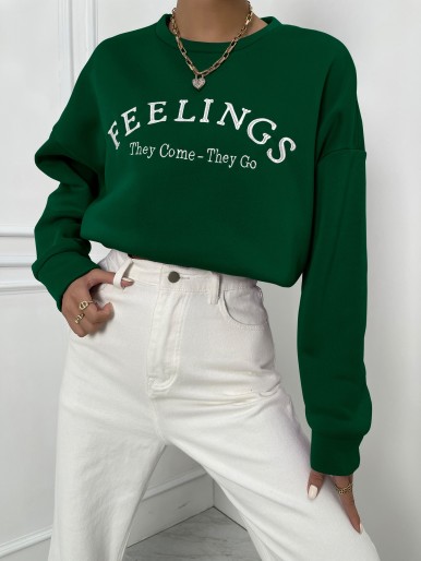 Letter Embroidery Drop Shoulder Sweatshirt