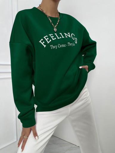 Letter Embroidery Drop Shoulder Sweatshirt