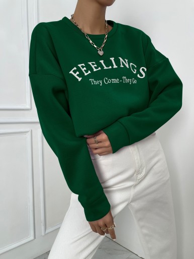 Letter Embroidery Drop Shoulder Sweatshirt