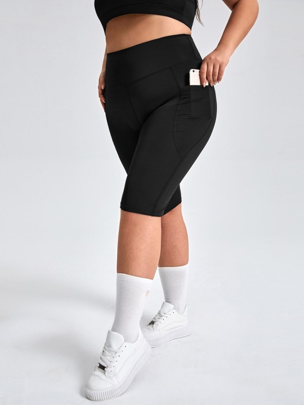 Plus Solid Sports Shorts With Phone Pocket