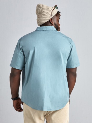 Extended Sizes Men Solid Patched Pocket Shirt