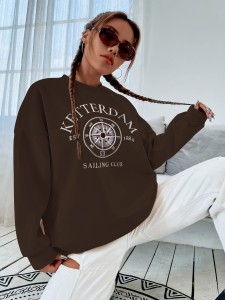 Compass & Letter Embroidery Drop Shoulder Sweatshirt