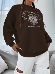 Compass & Letter Embroidery Drop Shoulder Sweatshirt