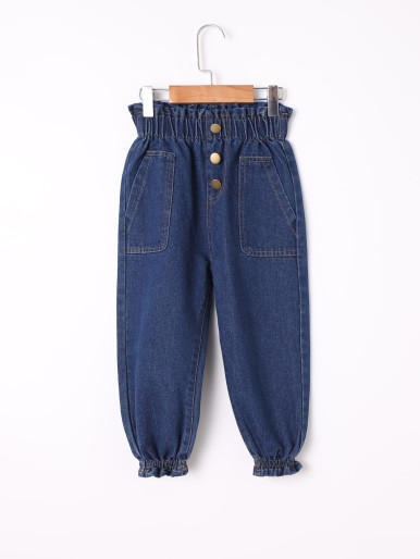 Toddler Girls Paperbag Waist Slant Pocket Jeans