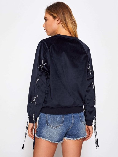 Grommet Lace Up Sleeve Suede Pullover