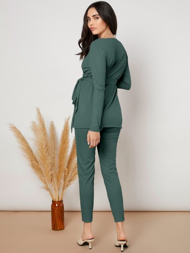 SHEIN Maternity Wrap Tie Side Top & Pants Set