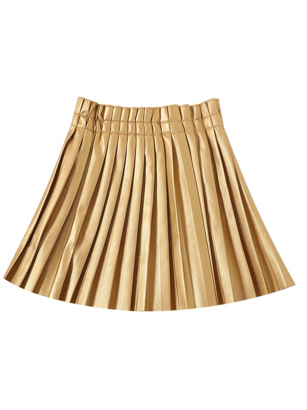 Toddler Girls A-Line Pleated PU Leather Skirt