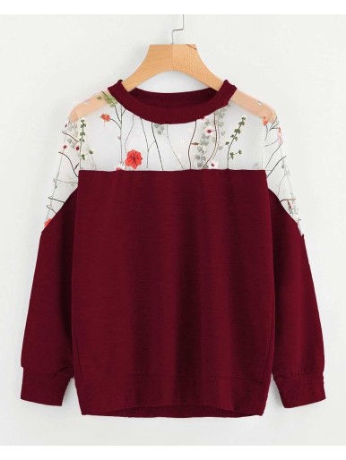 Embroidery Mesh Paneled Sweatshirt